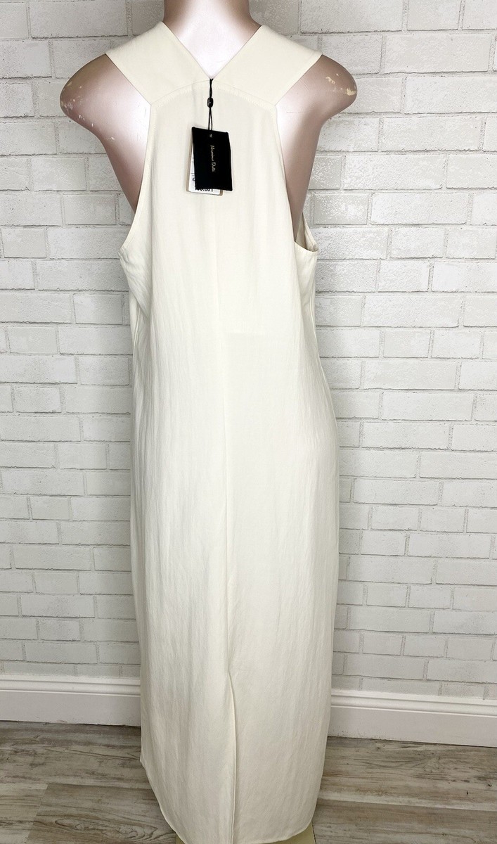 chinese dress ladies MASSIMO DUTTI Ladies White Satin Abstract Print Sleeveless Maxi Dress   ReThread
