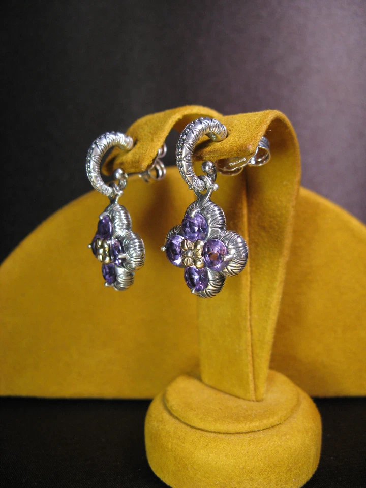 PENDIENTES BARBARA BIXBY FLOR AMATISTA PIEDRAS PRECIOSAS ARO SS 18K Regalo Navidad Foto 2 de 2
