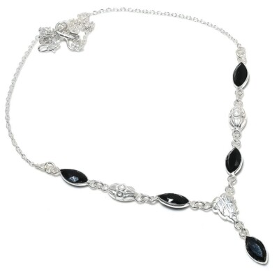 Black Spinel Gemstone Handmade 925 Sterling Silver Jewelry Necklace Size-18''