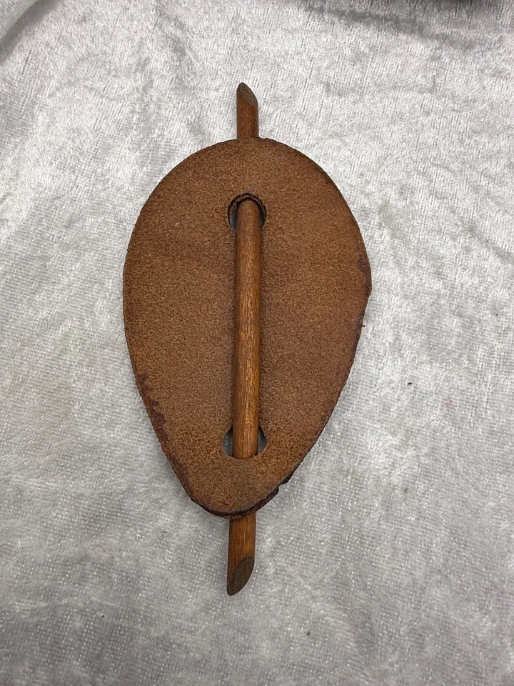 Vintage Leather Wood Hair Barrette Stick - Image 3 of 4