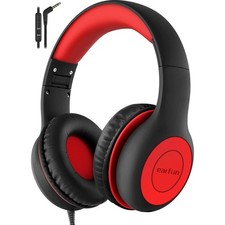 EarFun K1 Kids Headphones Wired with Mic, Volume Limit Standard, Black Red