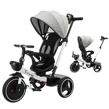 6-in-1 Baby Tricycle for 18-60 Months, 3-Point Harness, Foldable Canopy