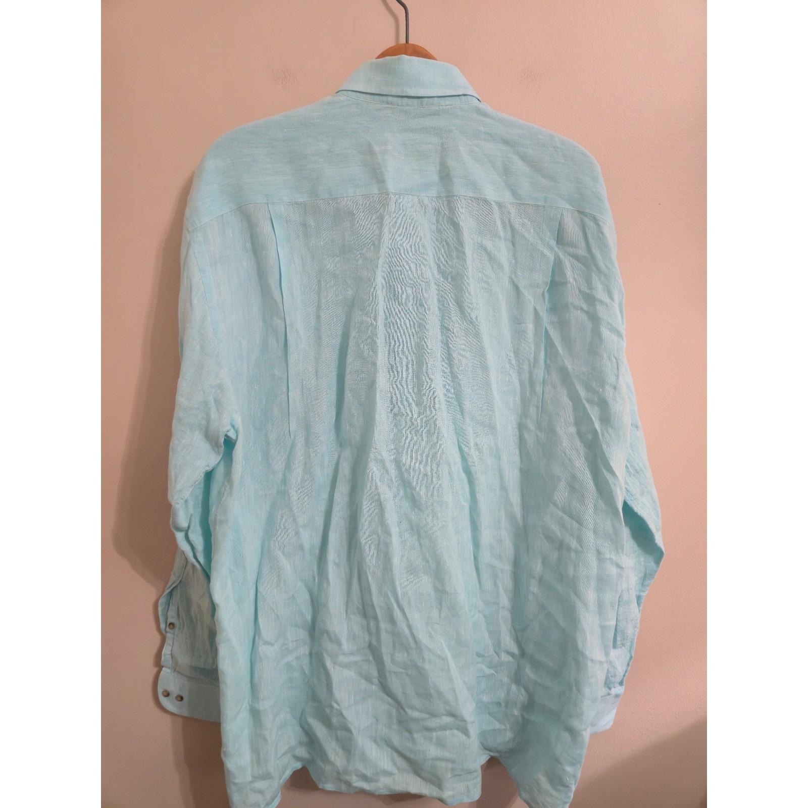 Ben Silver The Charleston Shirt Mens Large Aqua Blue 100% Linen Made in ...