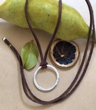 New Sundance Charm Necklace leather suede cord silver circle artisan jewelry