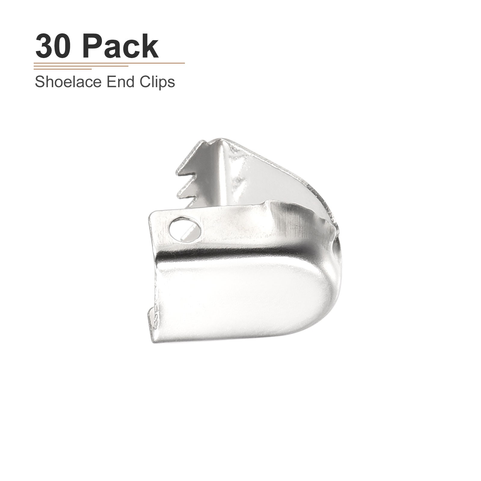 30Pack 10mmx7mm Shoelace End Clips Copper Elastic Shoe Laces Clip Glossy Silver