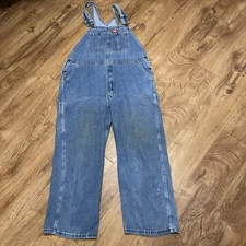 Dickies Bib Overalls Men 40X30 Blue Denim Jeans Trucker Farmer Railroader Wear