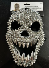 SILVER SPIKED SKULL MASK -FULL FRONT FACE MASK - HALLOWEEN - MASQUERADE - NWT