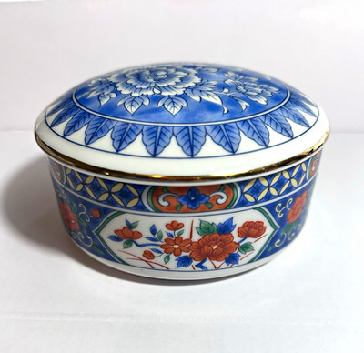 Tiffany & Co. Blue & White Floral Porcelain Trinket Box with Lid