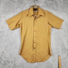 Vintage Sears Shirt Mens Medium Gold Perma Prest Short Sleeve Point Collar 70s
