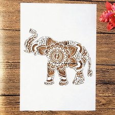 A4 Reusable Elephant Stencil Mandala Template DIY Wall Art 8.3x11.7 Inch