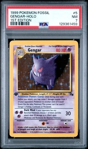 Gengar - 1st Edition Fossil 5/62 - Holo - PSA 7