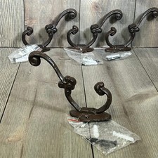 Rustic Brown Cast Iron Wall Hooks Set of 4