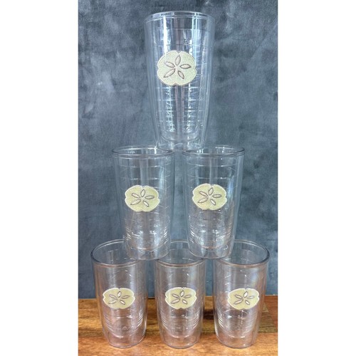 Lot of 6 Vintage Tervis SAND DOLLAR 16oz Clear Drinking Glasses Cups