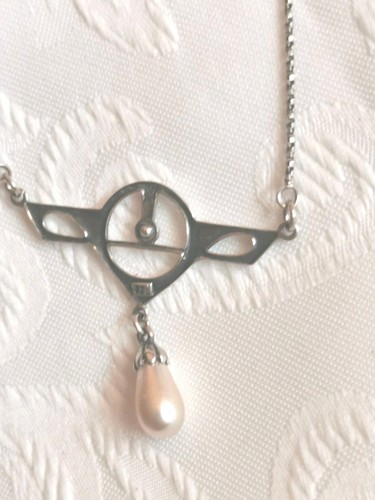 Vintage Dutch Sterling Silver Lavalier Deco Pearl Dropper Pendant Necklace - Picture 10 of 17