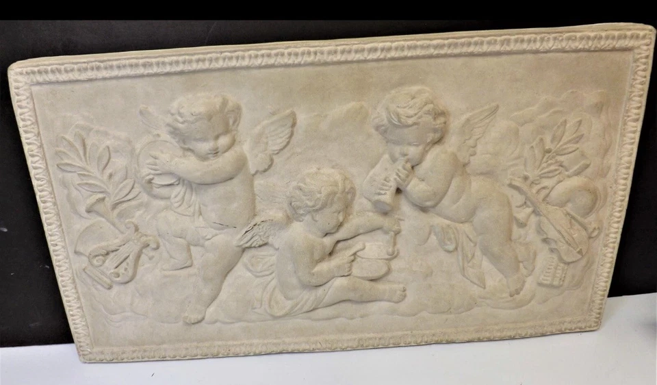 ÁNGELES QUERUBINES Pesado Cemento PIEDRA JARDÍN PARED ESCULTURA Placa 3D QUERUBINES Ángel Foto 3 de 4