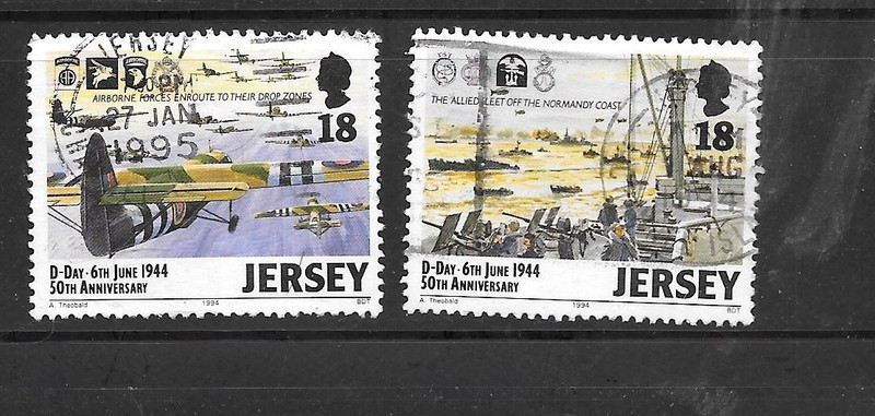 JERSEY SC#670-71 D-DAY   XF USED 1994 OLD COMMEMORATIVE PICTORIAL SET