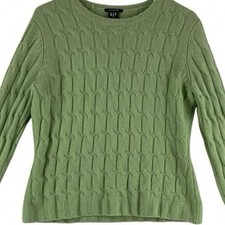 VTG 2002 Gap WMNS Lambswool Cable Knit Sweater SZ S Sage Green Stretch Crewneck