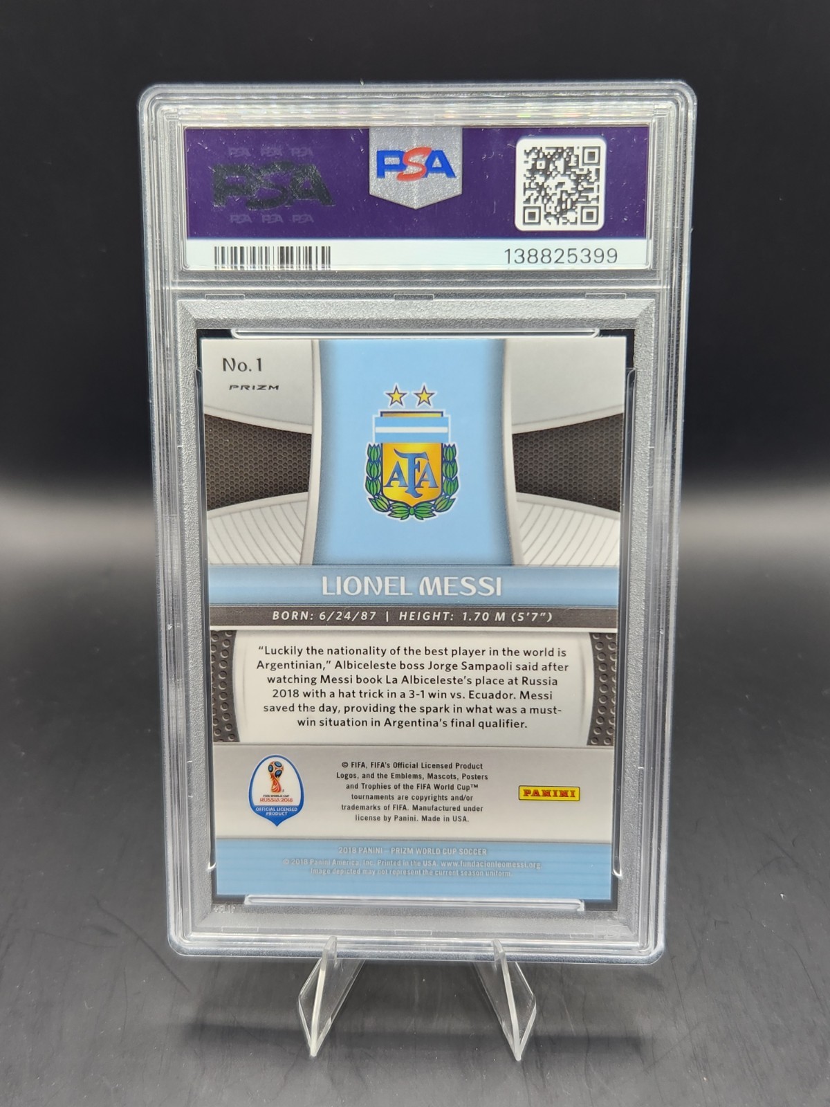 LIONEL MESSI 2018 PANINI PRIZM W/C LAZER #1 PSA 9 GOAT SP ARGENTINA view 2