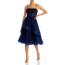 BCBGMAXAZRIA Corset Tulle Evening Midi Dress Navy Size 8 NWT 398