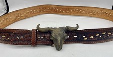 Men’s Hand Laced Tooled Belt Saddle Leather Cowboy WESTERN Sz 42 Made In USA