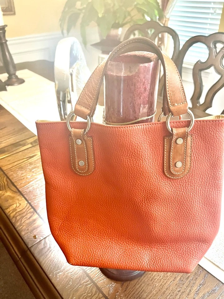 Maurizio Taiuti оранжевый итальянский шагреневой кожи сумка с короткими ручками с коричневыми ручками - Изображение 2 из 4