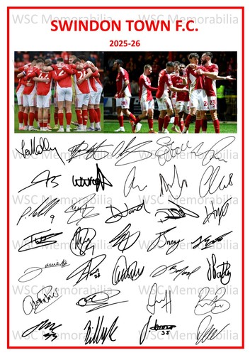11827. Swindon Town Signed Team Sheets (A4 Prints) CHOOSE A SEASON 2023-26