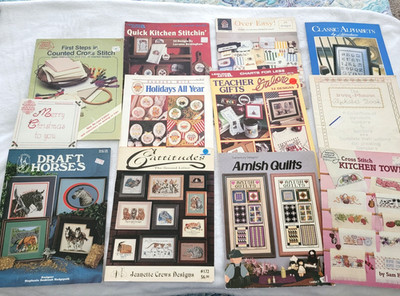 Lot Of 11 Vintage Cross Stitch Pattern Leaflets--Kitchen, Cats, Horses, Holidays