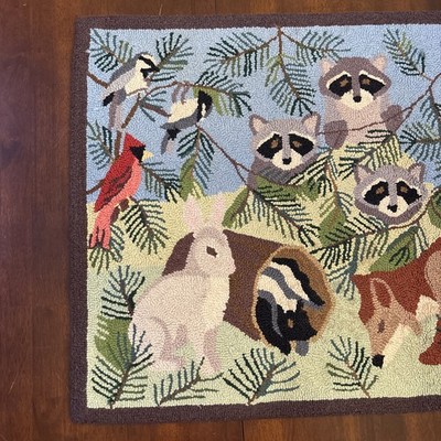 Claire Murray Hooked Wool Rug Forest Creatures 25”x35” Maine Woods