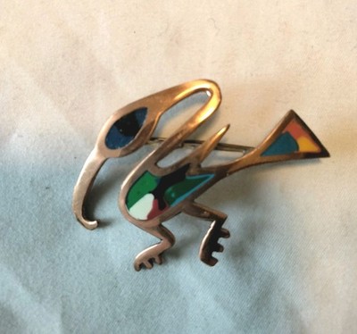Artisan Southwestern Copper & Enamel Mythical Bird Brooch Pin 2''