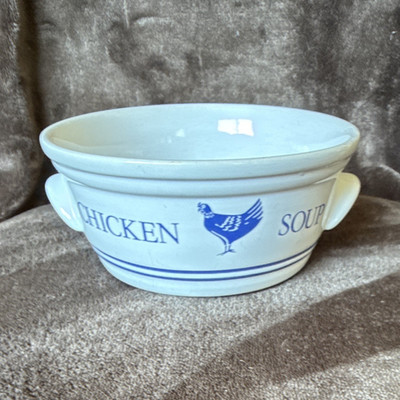 FTD Especially for You Chicken Pattern White/Blue Ceramic Soup Bowl