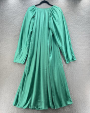 Asos Dress Women 4 Green Lightweight Washed Satin Casual Shift Midi Volume Sleev