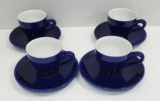 IKEA Cobalt Blue Espresso Demitasse Cups & Saucers Pattern #16114 Set of 4