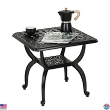 JARDIN DE CENTENNIAL Square Black Cast Aluminum Outdoor Side Table - Anti-Rust