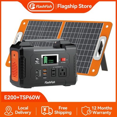 Flashfish 200W Portable Power Station Generator w/ Foldable 60W/18V Solar Panel
