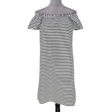 J Crew Dress Womens Medium Black White Off Shoulder Cotton Lightweight New