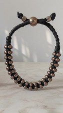 Silvertone Bead Black Cord Adjustable Bracelet