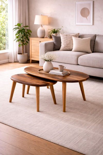 Elegantes Tisch Set Mit Couchtisch Und Beistelltischen Aus Holz-image