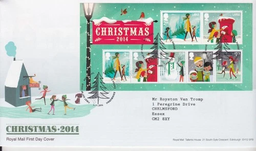 GB ROYAL MAIL FDC FIRST DAY COVER 2014 CHRISTMAS STAMP SHEET TALLENTS PMK
