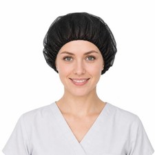 Cleaing Disposable Bouffant Caps 24 inches Pack of 100 Black, 24 inch, Black
