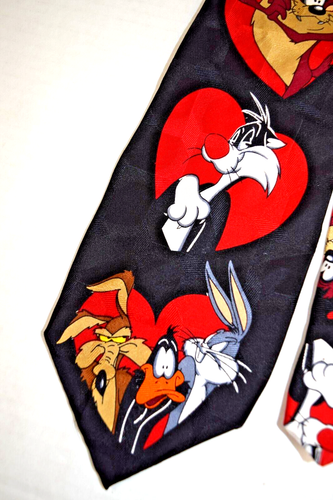 Neck Tie VTG Looney Tunes 90s Be My Valentine Cast of Characters 53 x 3.75" 1996 - Picture 6 of 7