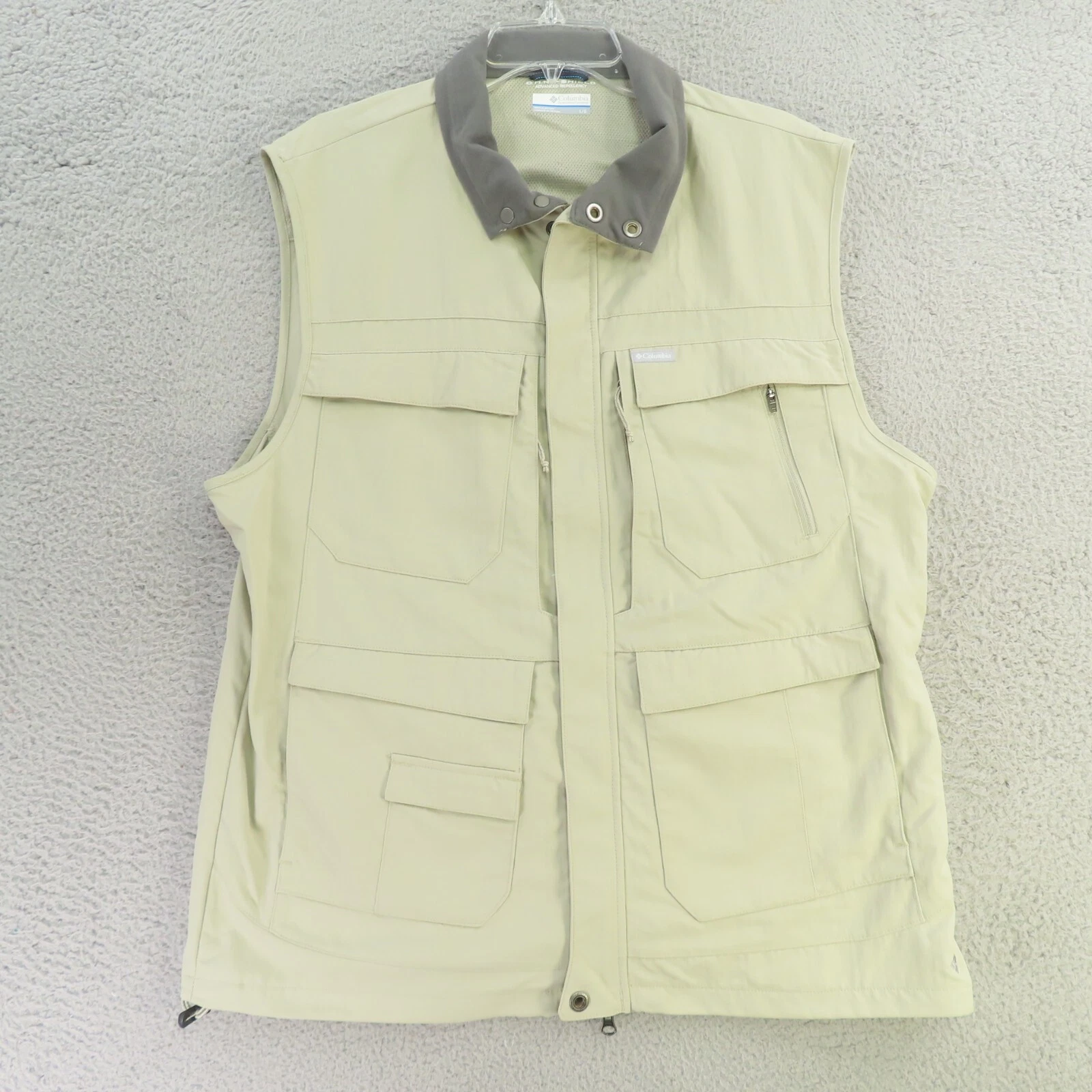 Columbia Vest Mens Large Brown Pockets Hunting Fishing Shooting Zippers Nylon