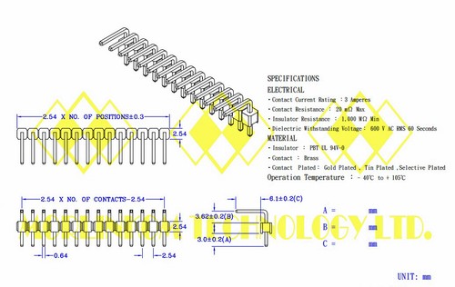 200pc Right Angle 90° Male Pin Header Single Row 2.54mm 1x4P 1x4 4P #100-04-00 - Picture 3 of 3