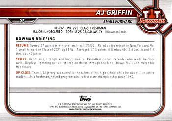 AJ Griffin 2021-22 Bowman University - #95 - Duke Blue Devils - Picture 2 of 2