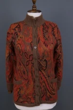 Escada Multicolor Knit Mohair Wool Paisley Printed Cardigan Sweater Size 40
