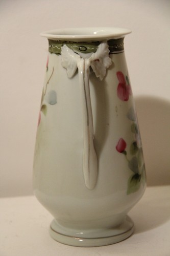 HAND PAINTED NIPPON CERAMIC VASE - DOUBLE HANDLES - FLOWERS - 7 1/2" - Picture 4 of 10