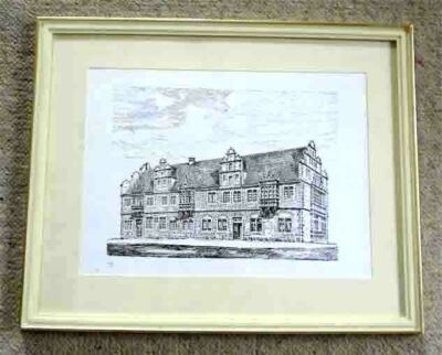 Stadthagen Altes Rathaus, Stich Druck, Kunststoffrahmen 30x25 cm