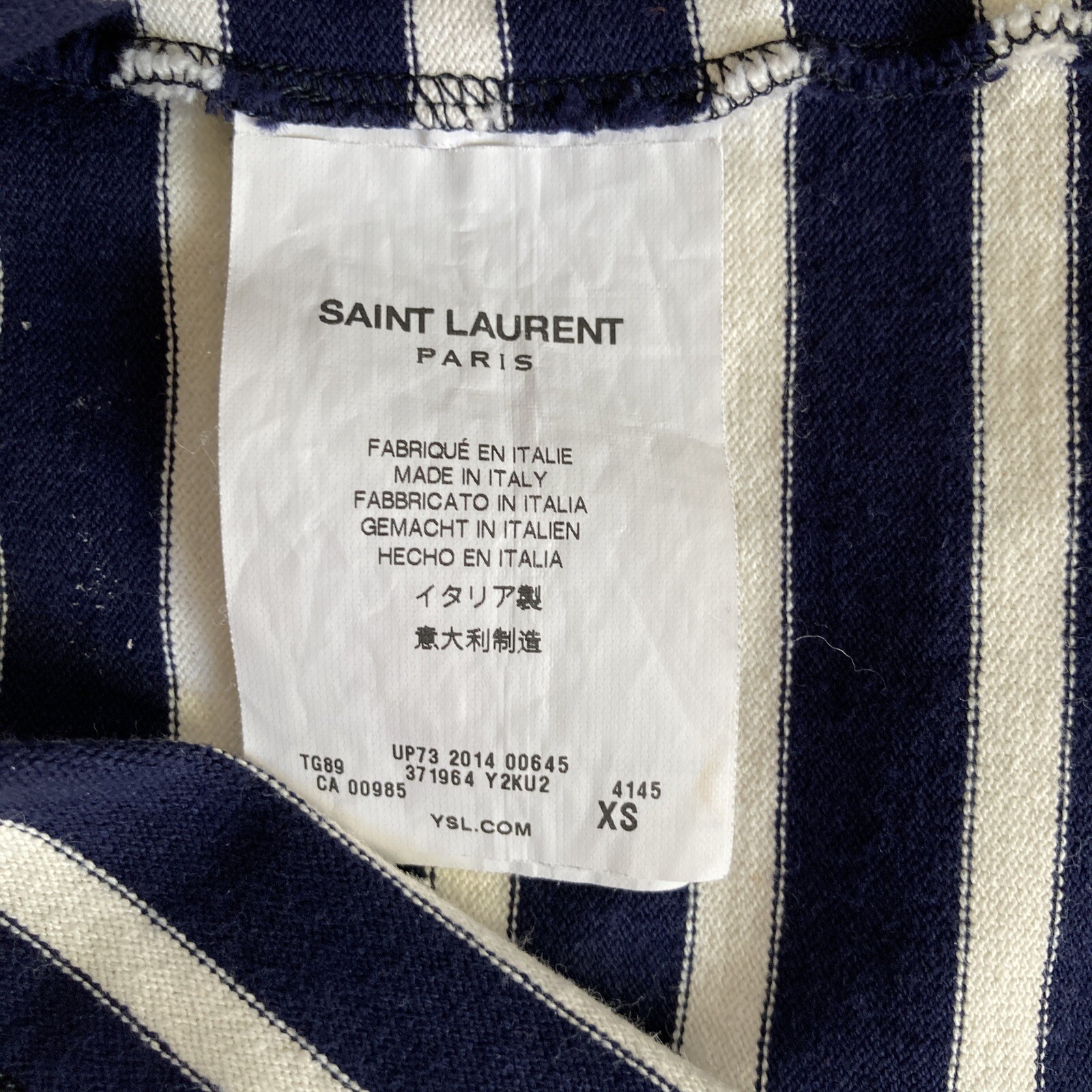 Camicia classica a maniche lunghe YSL SAINT LAURENT cotone XS blu navy top a righe