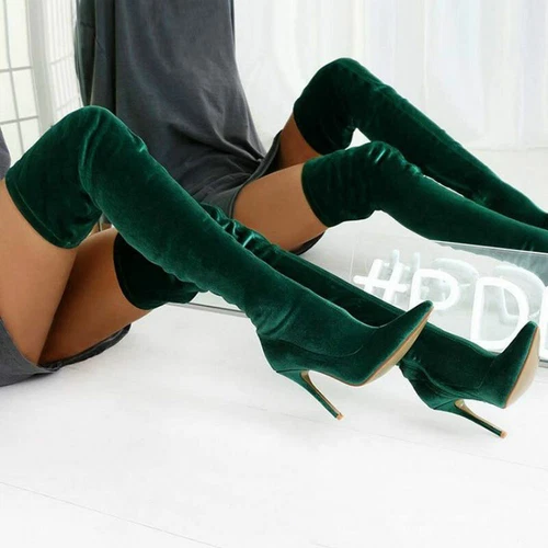 Womens Over The Knee Boots Suede Stiletto High Heel Shoes Sexy Long Thigh Boots - Picture 3 of 17