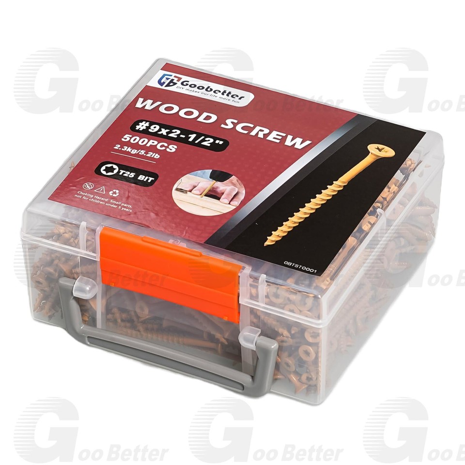 GooBetter #9 X 2-1/2 T25 Torx Deck Screws – Self Tapping, Tan Coated, 500-Pack For Wood