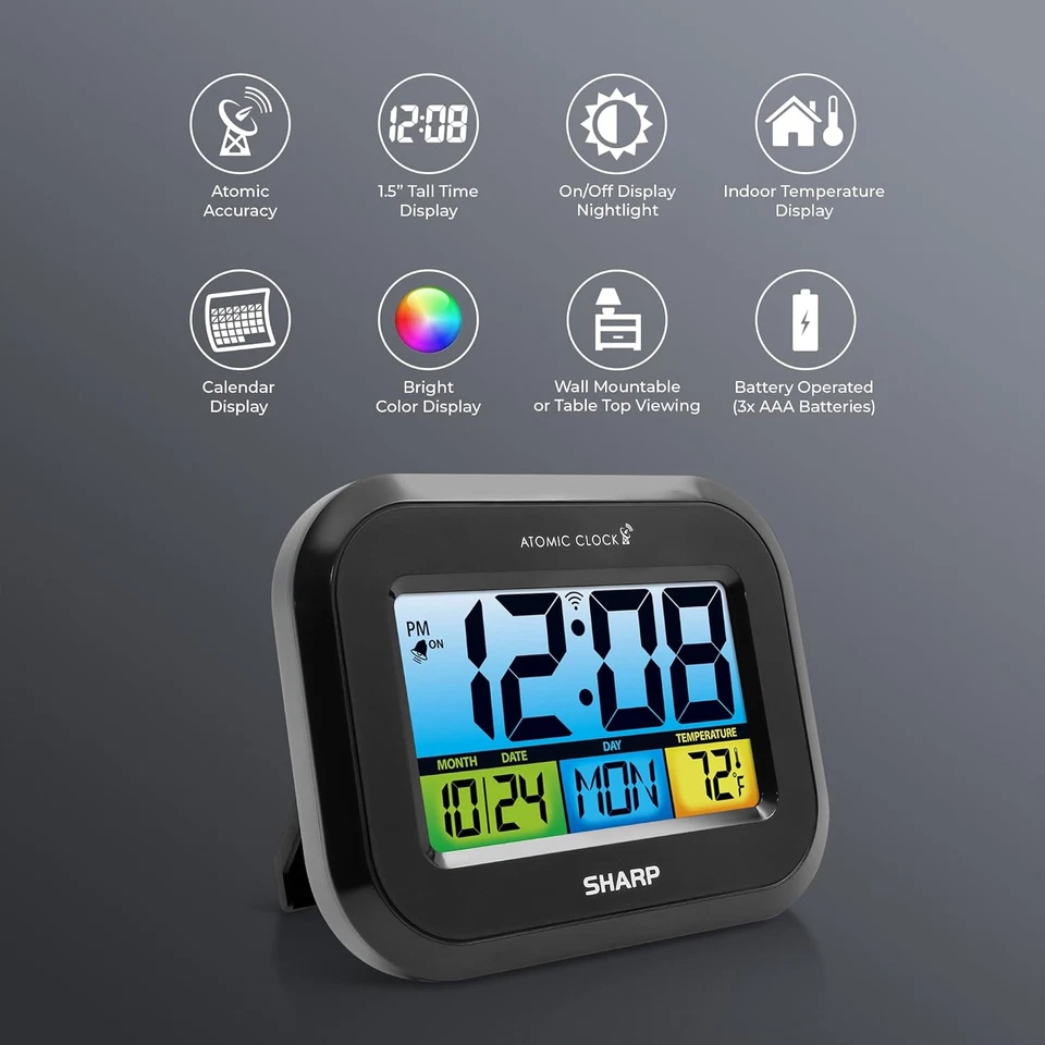 Sharp Atomic Digital Alarm Clock, Battery Operated Self-Setting Digital Wall - Image 2 of 4